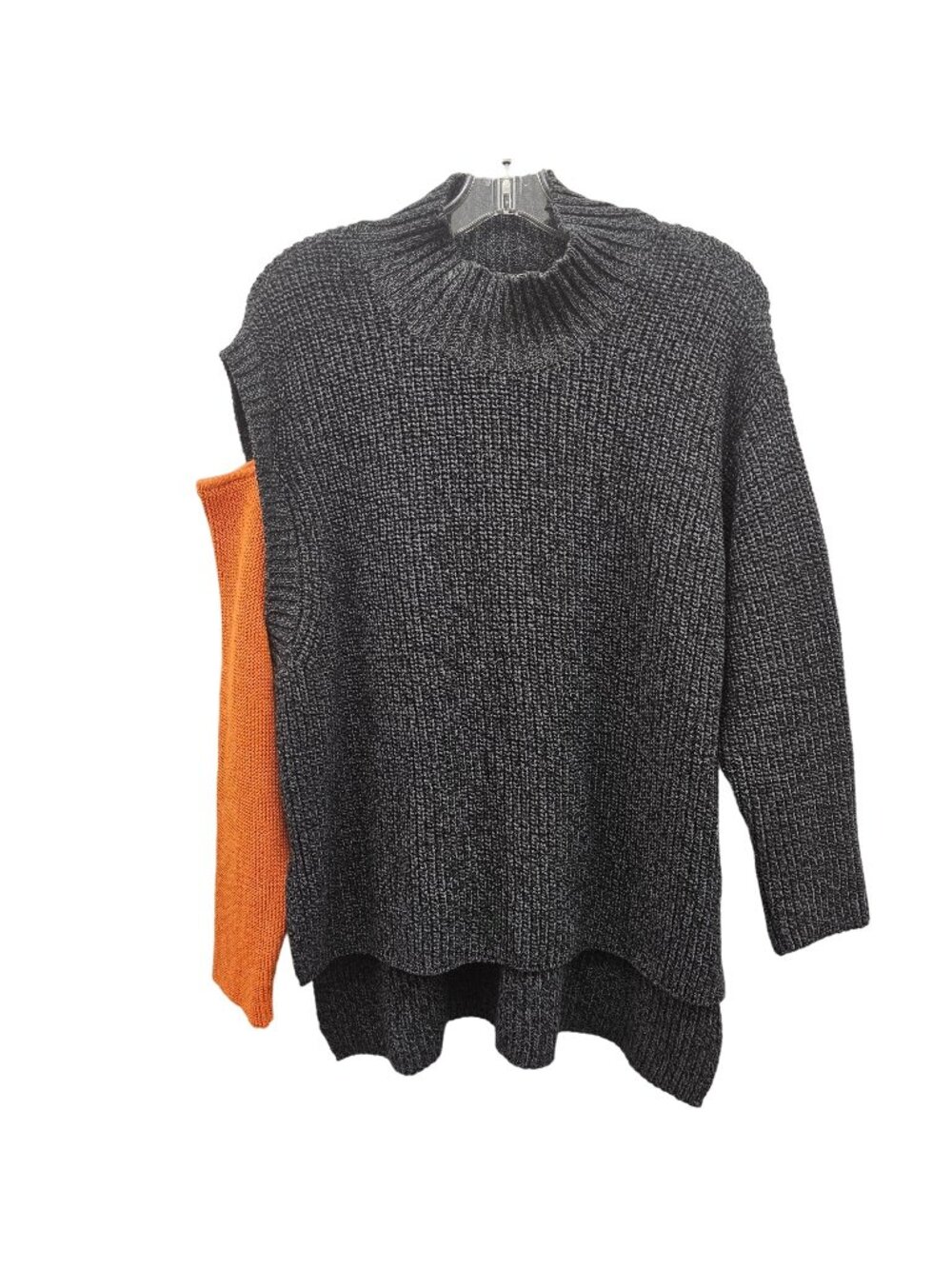 Bize Knitwear Women's Charcoal & Orange Colorblock Cold Shoulder Knit Sweater